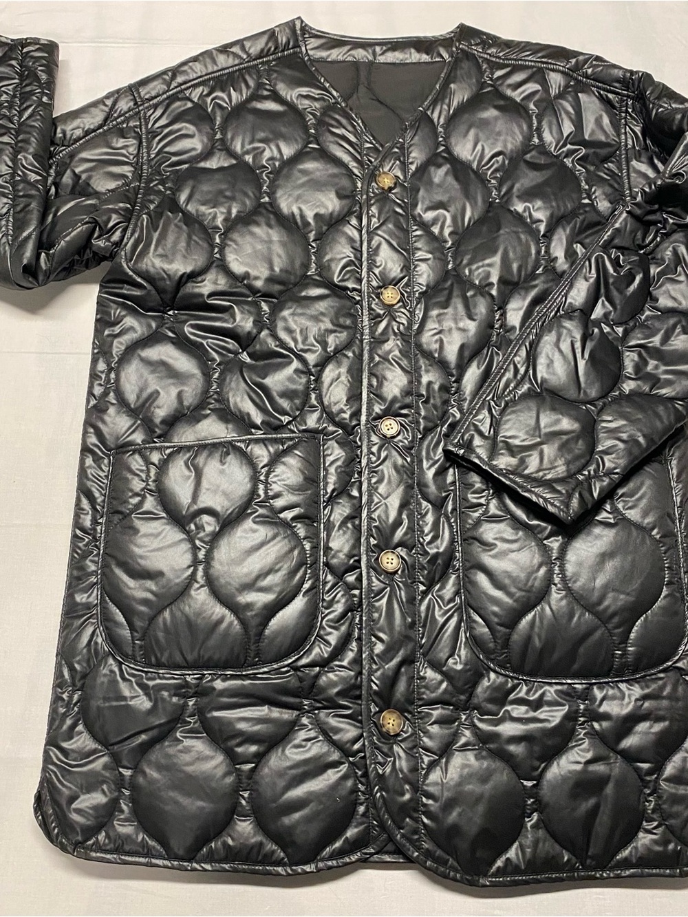 Women’s Lucky Brand Quilted Shiny Black Button-Front Puffer Jacket